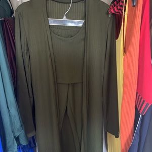 ARMY GREEN MATCHING SET WITH CARDIGAN
